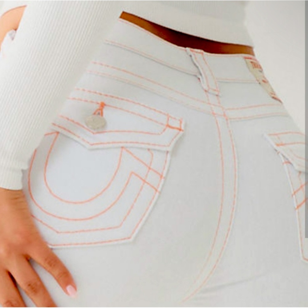 True Religion Halle Mid Rise Super Skinny White Jeans Women’s Size 31